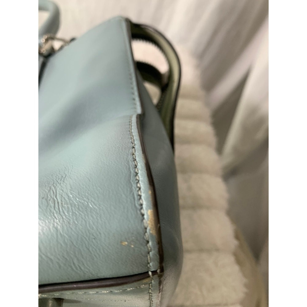 Coach Light Blue Leather Satchel Bag Silver Hardware Top Handle Zip Closure#869 - Picture 5 of 13